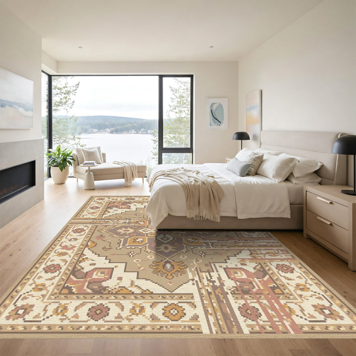 Earthy Terracotta Pixelated Floral Medallion Rug