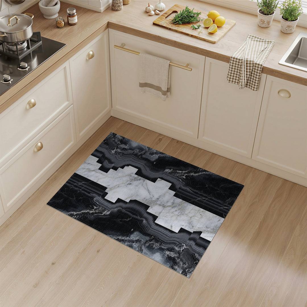Black and White Black White Marble Geometric Area Rug