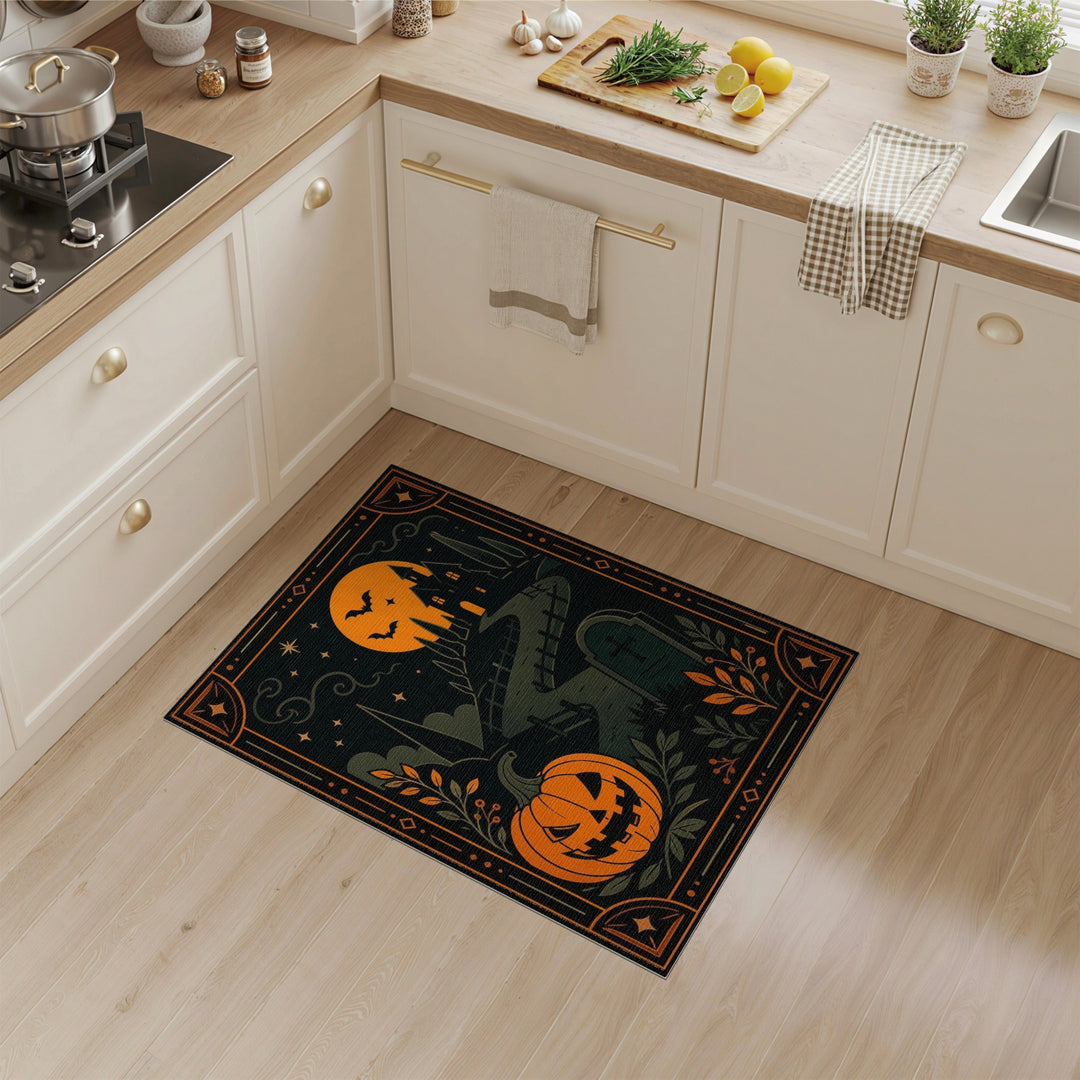 Orange Spooky Halloween Jack-o'-Lantern Area Rug