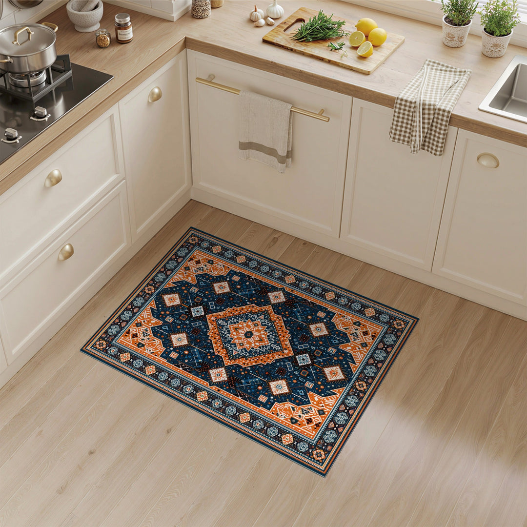 Navy Orange Geometric Area Rug