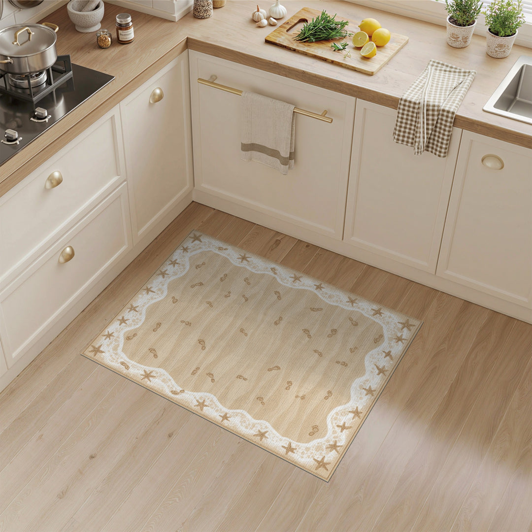 Beige Coastal Starfish Footprint Area Rug