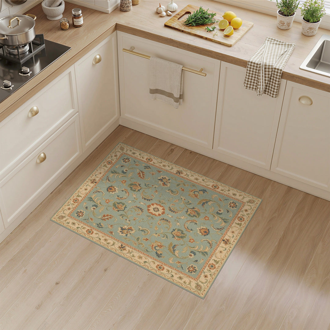 Teal Floral Vintage Area Rug