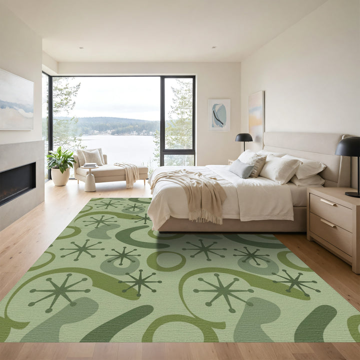 Mid Century Olive Starburst Shapes Rug