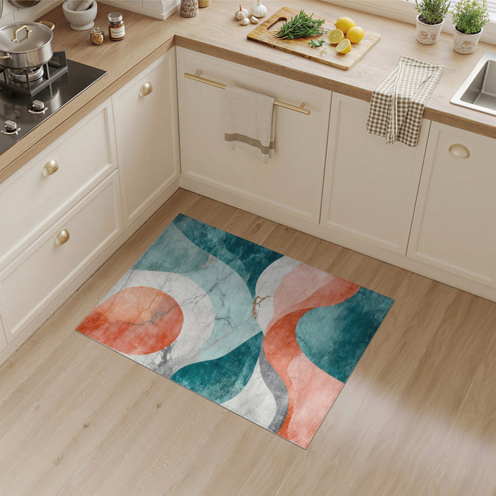 Abstract Teal Coral Marble Area Rug