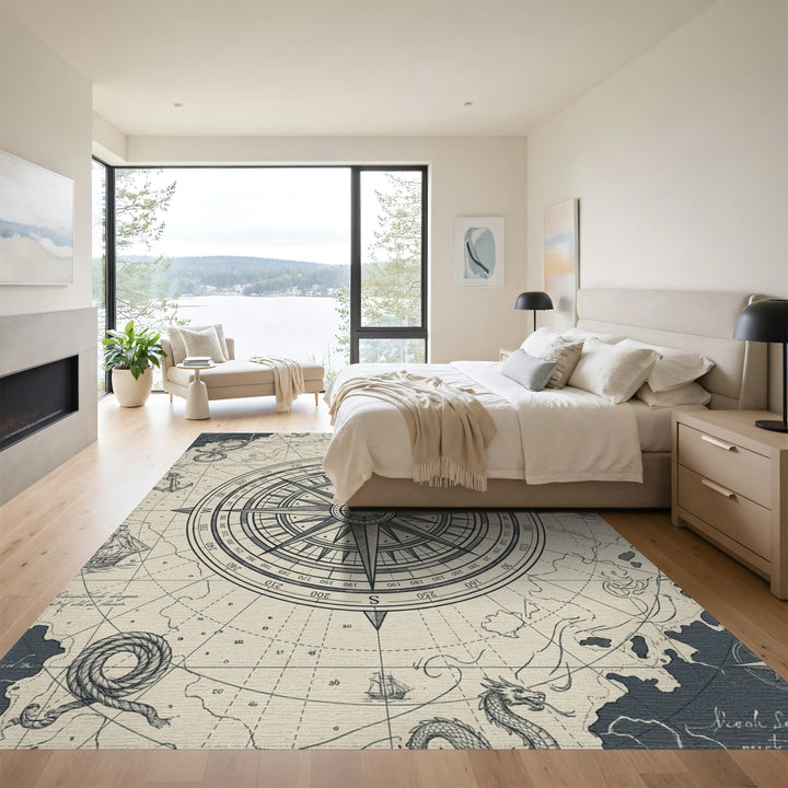 Nautical Compass Map Dragons Rug