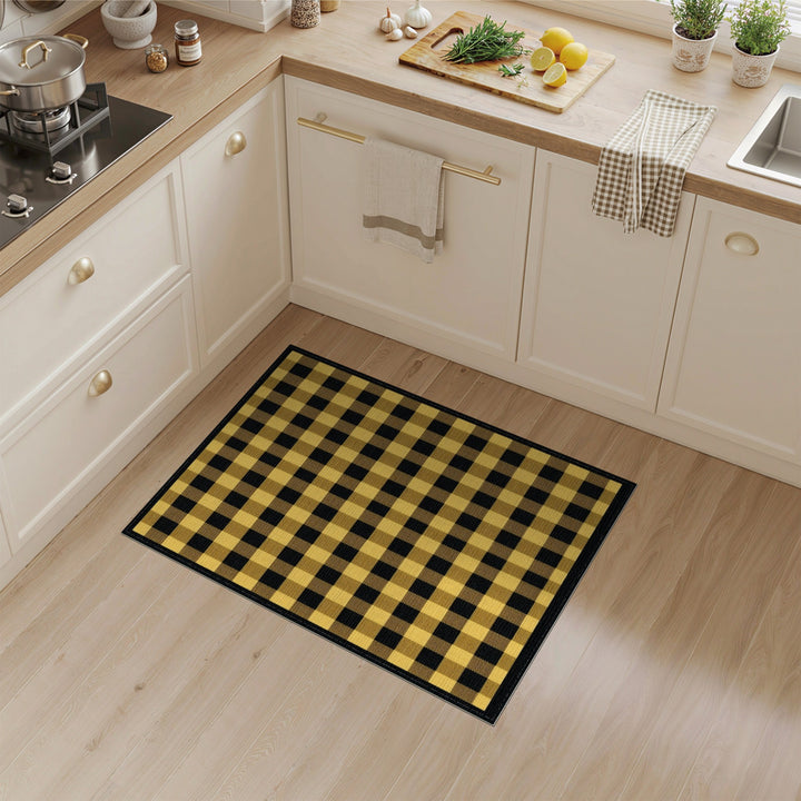 Yellow Black Checkered Area Rug