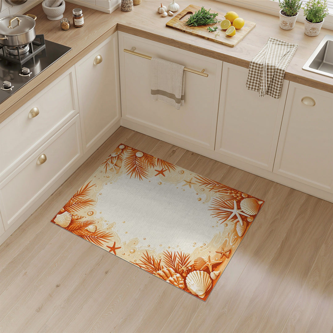 Orange Seashell Starfish Coastal Area Rug