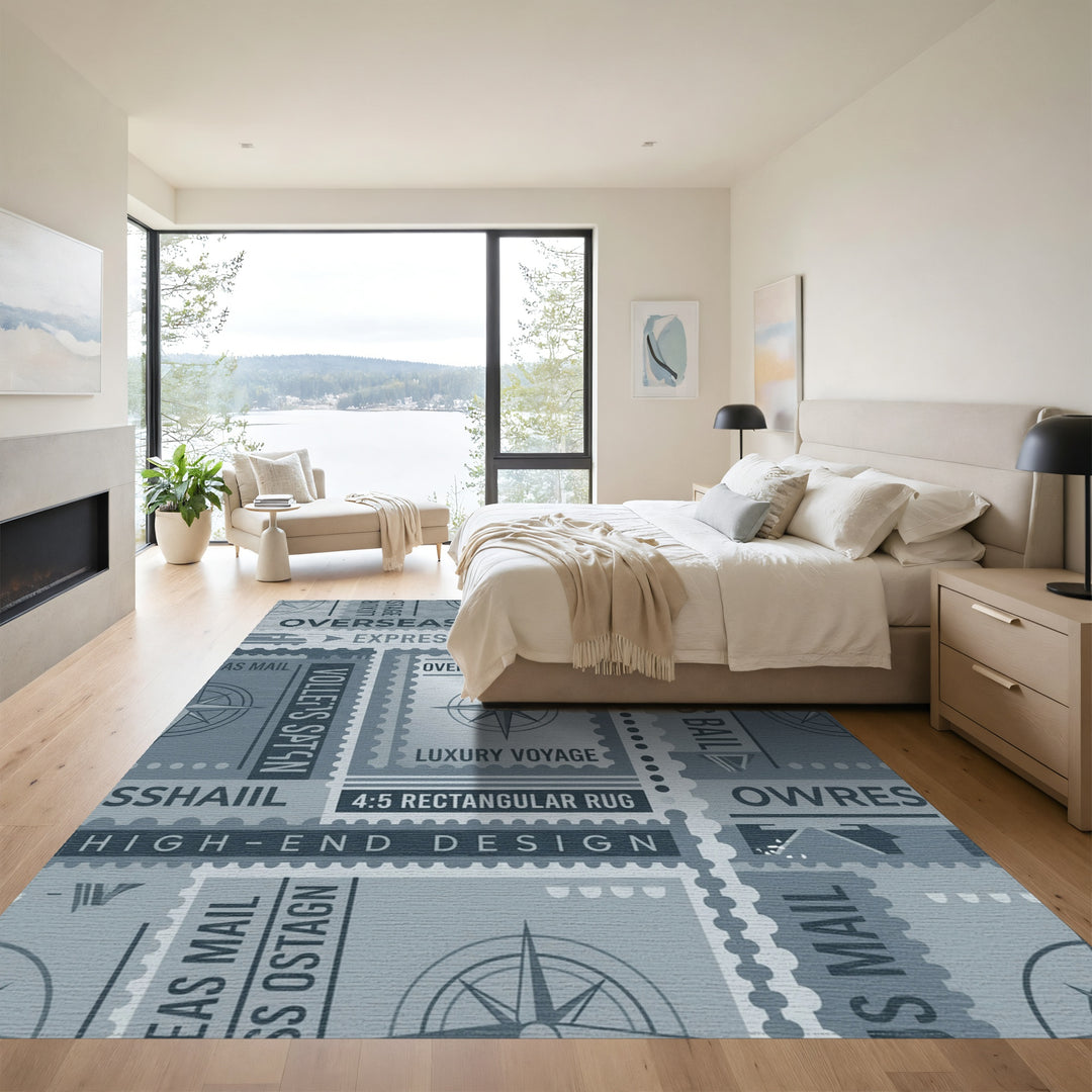 Monochromatic Nautical Stamp Compass Rug