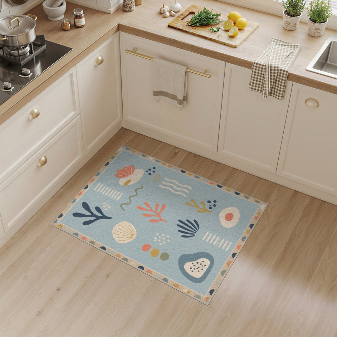 Coastal Blue Coral Shell Area Rug
