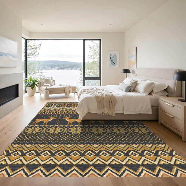 Golden Deer Geometric Nordic Sweater Inspired Rug