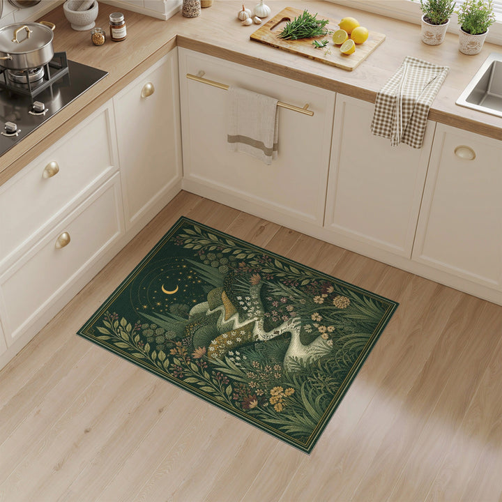Moonlit Floral Path Green Area Rug