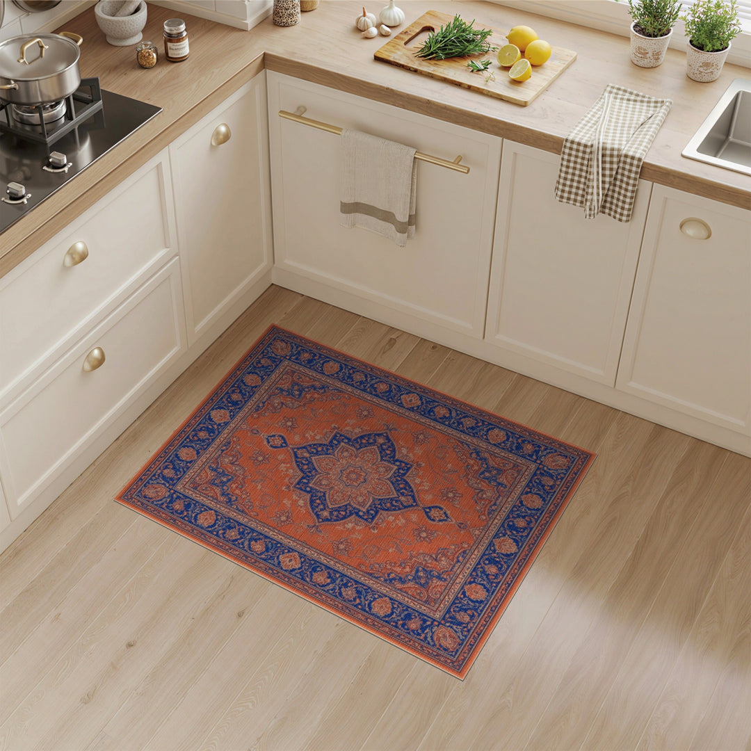 Traditional Persian Orange Blue Persian Medallion Area Rug