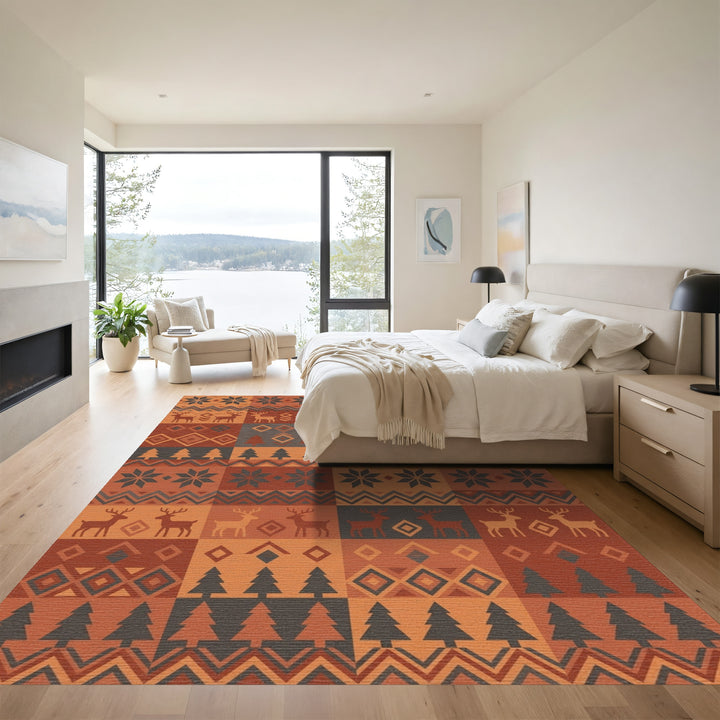 Rustic Autumn Deer Trees Stars Rug