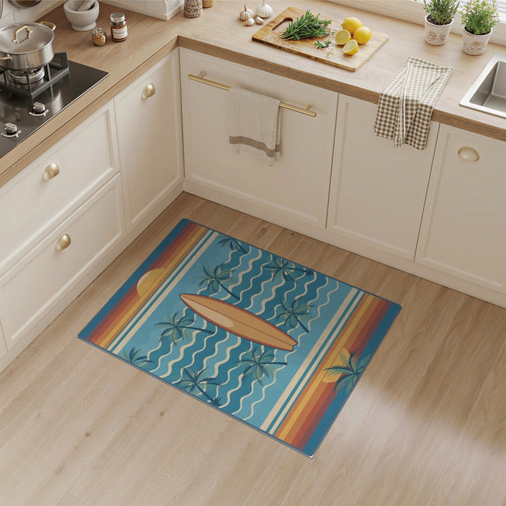 Retro Surfboard Coastal Area Rug