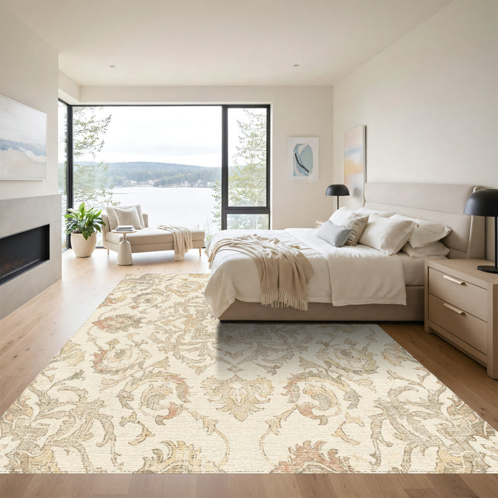 Vintage Cream Floral Damask Rug