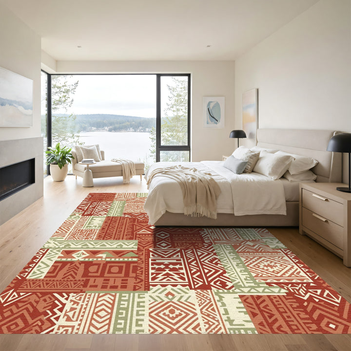 Terracotta Sage Geometric Patchwork Rug