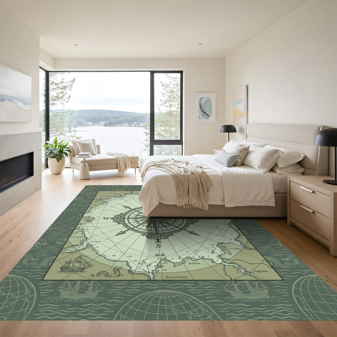 Nautical Old World Compass Chart Rug