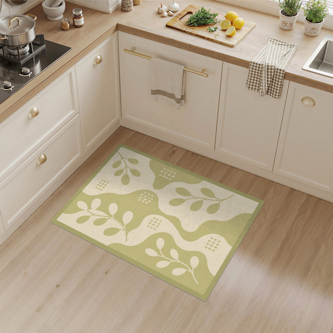 Sage Green Boho Leaf Area Rug