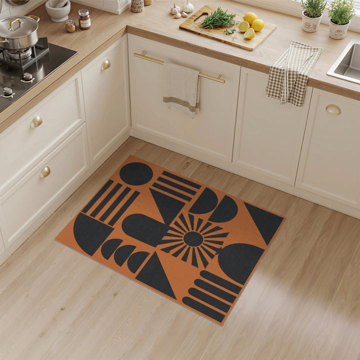 Orange Black Geometric Sunburst Area Rug