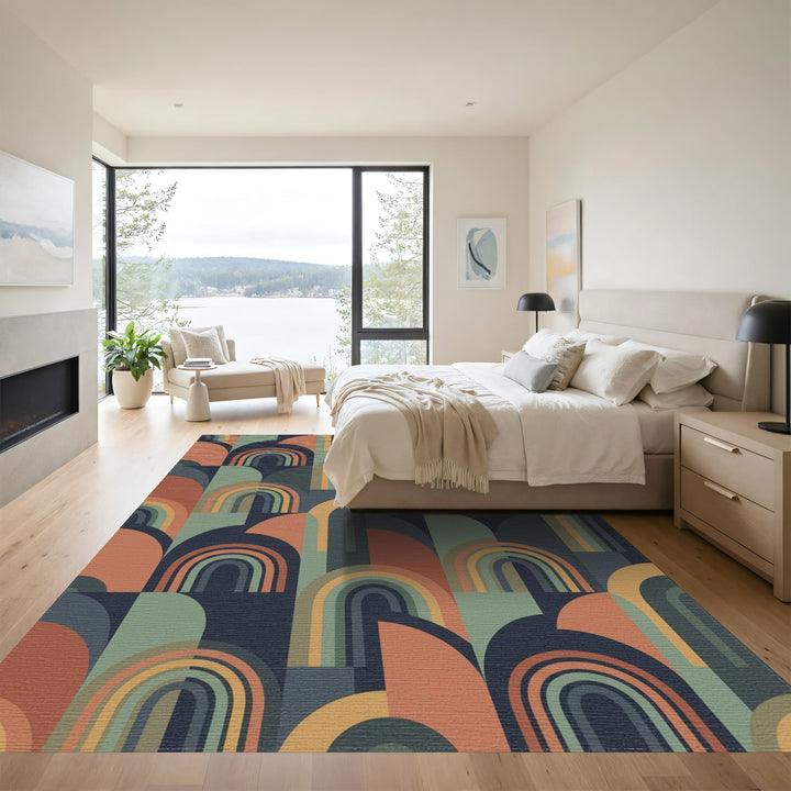 Retro Rainbow Arch Geometric Rug