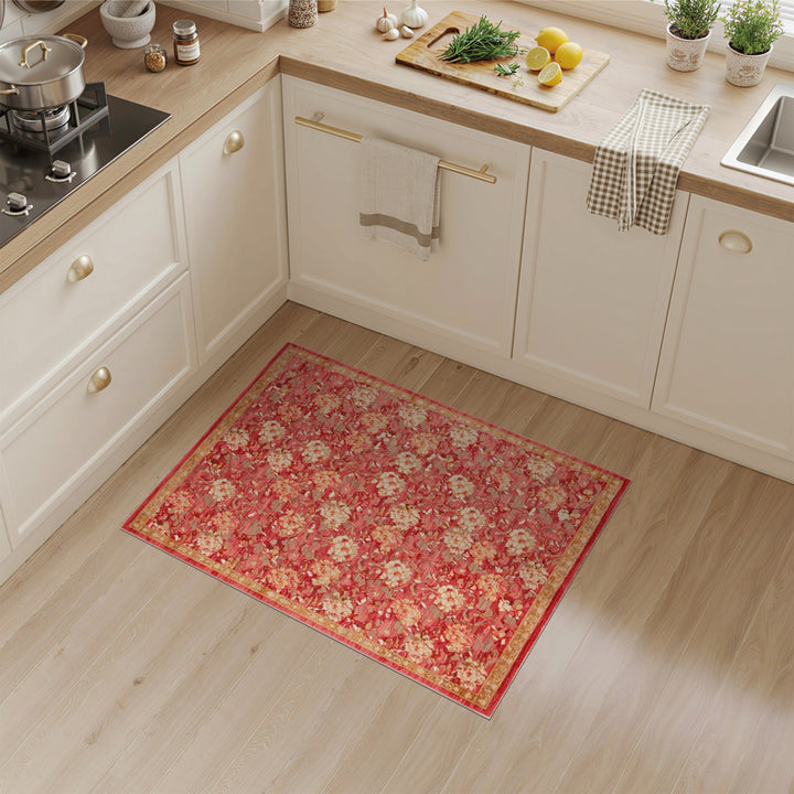 Red Floral Vintage Area Rug