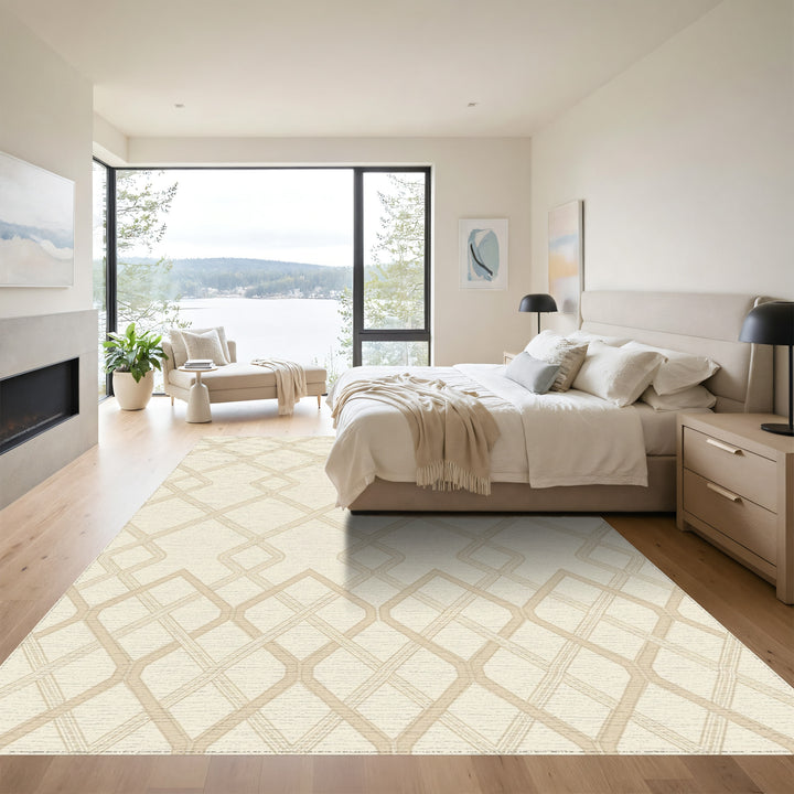 Cream Geometric Interlocking Lattice Rug