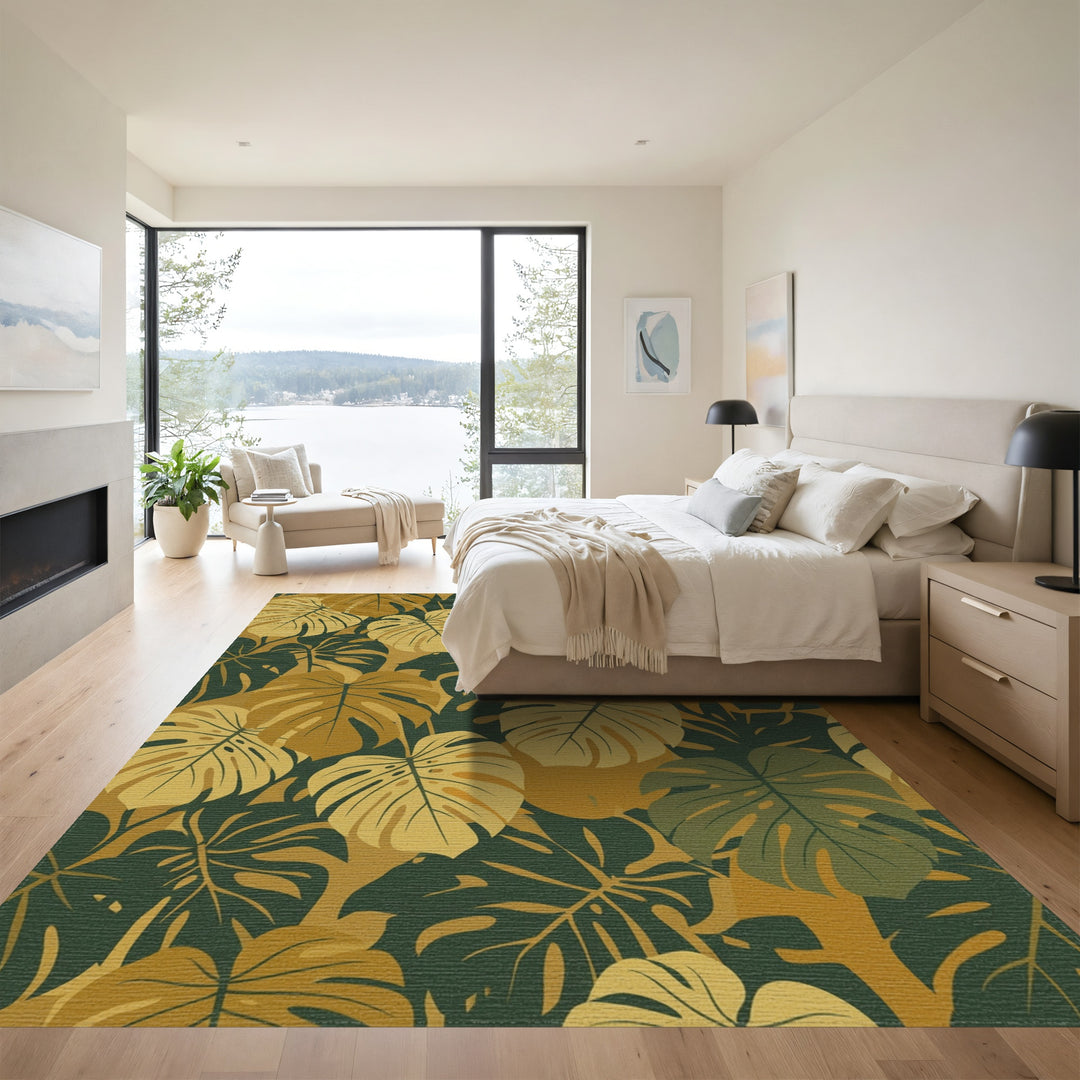 Earthy Monstera Tropical Foliage Rug
