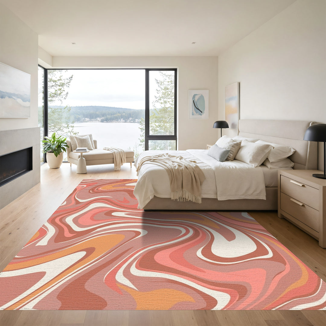Terracotta Coral Swirl Marble Rug