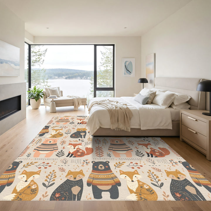 Woodland Creatures Sweater Bears Foxes Rug