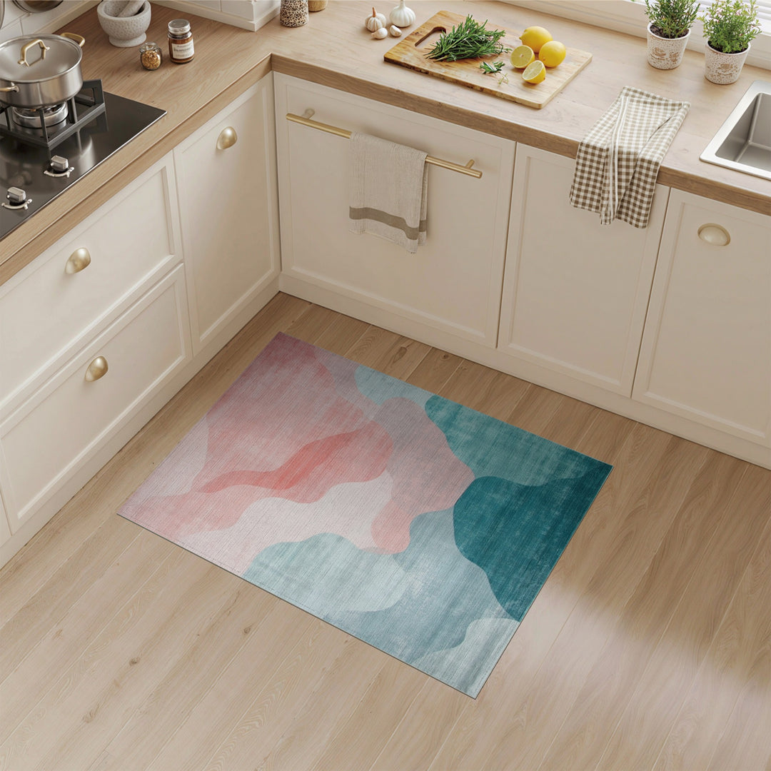 Abstract Teal Coral Wave Area Rug