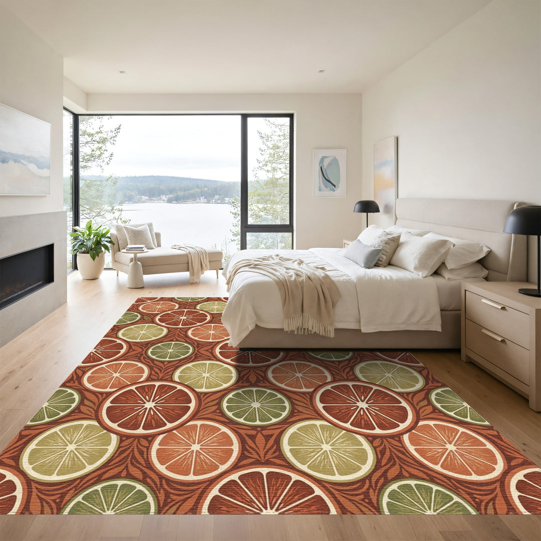 Terracotta Citrus Slice Medallion Rug