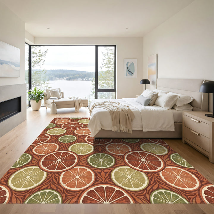 Terracotta Citrus Slice Medallion Rug