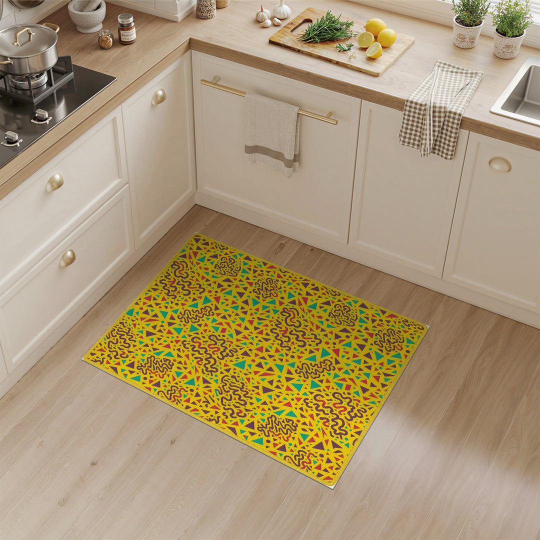 Vibrant Yellow Geometric Squiggle Area Rug