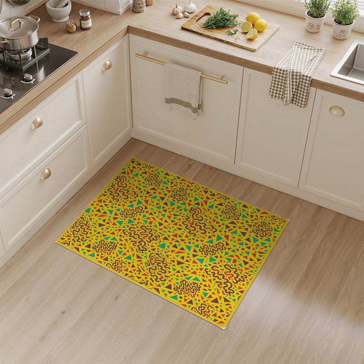 Vibrant Yellow Geometric Squiggle Area Rug