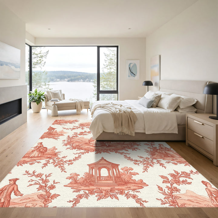 Coral Pastoral Scene Romance Rug