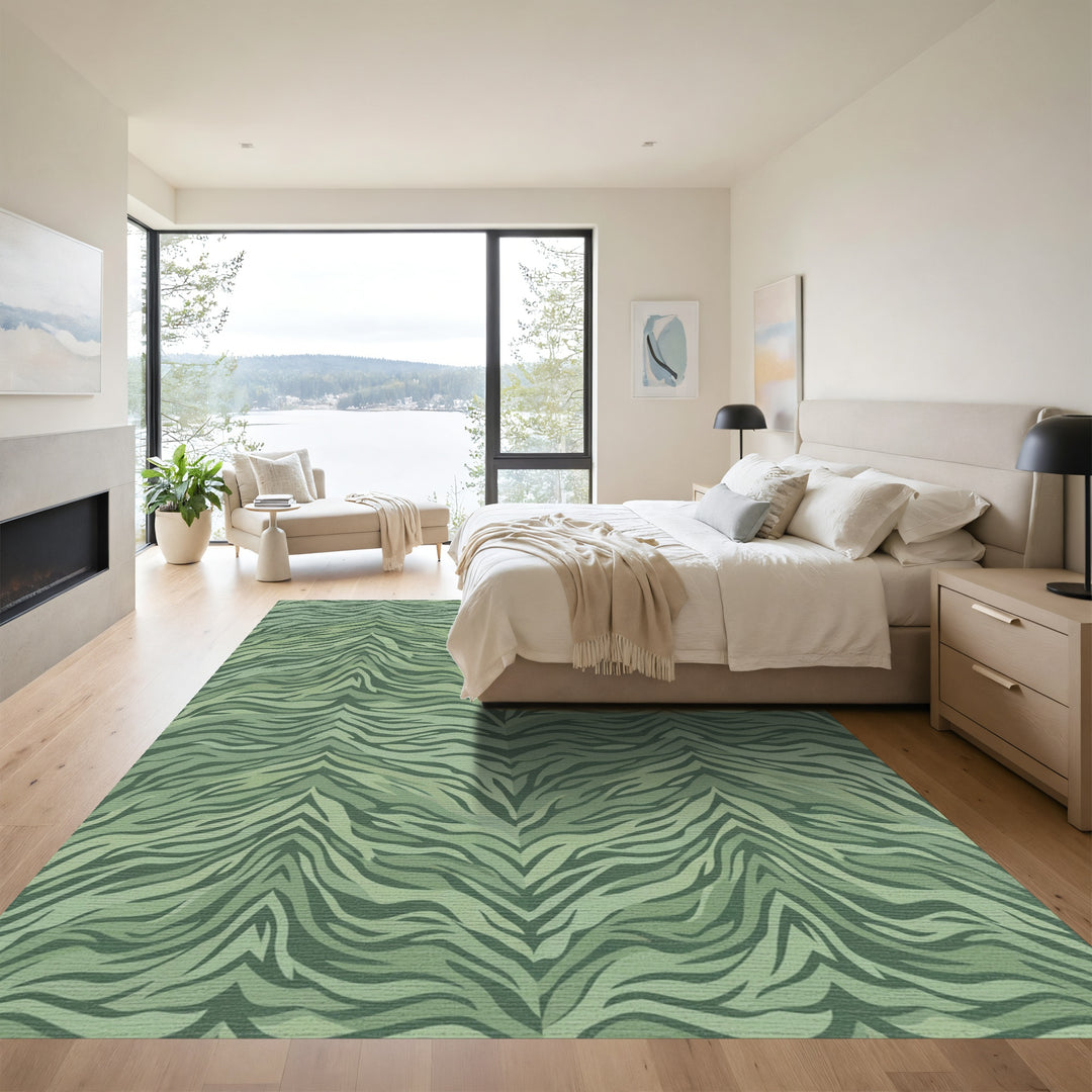 Earthy Green Camouflage Animal Stripes Rug