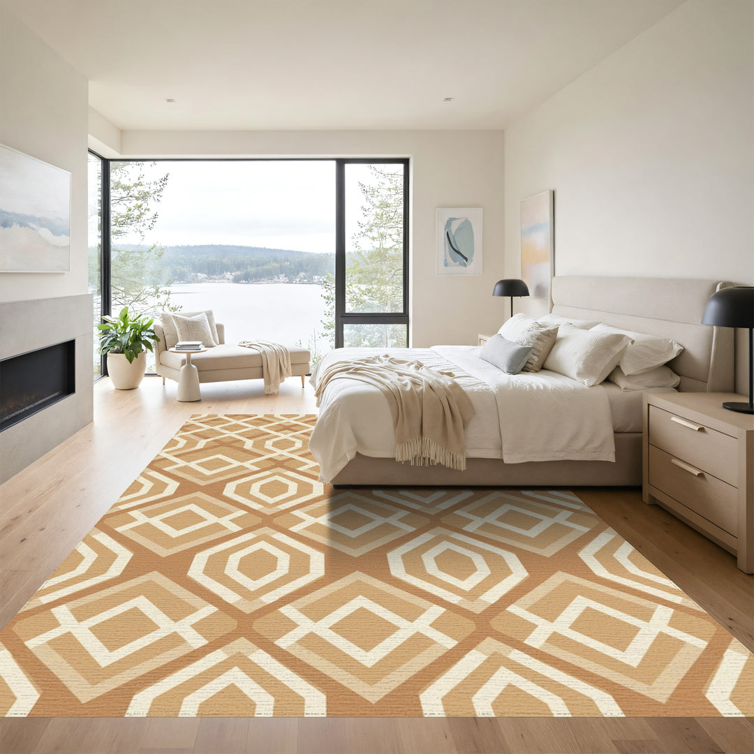 Warm Neutral Geometric Art Deco Rug