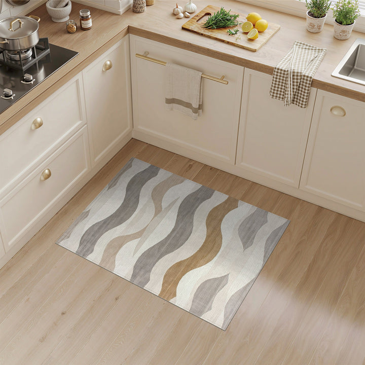 Beige and Neutral Layered Wave Beige Neutral Area Rug