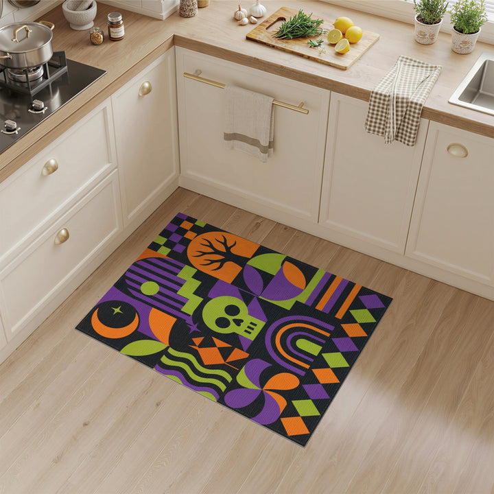 Vibrant Geometric Skull Area Rug
