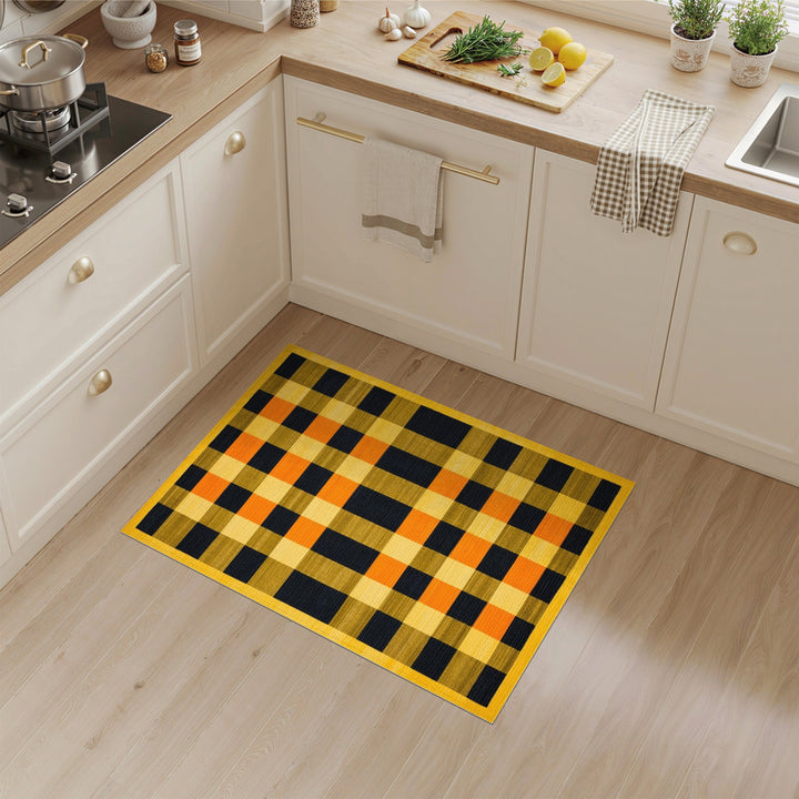 Yellow Checkered Geometric Area Rug