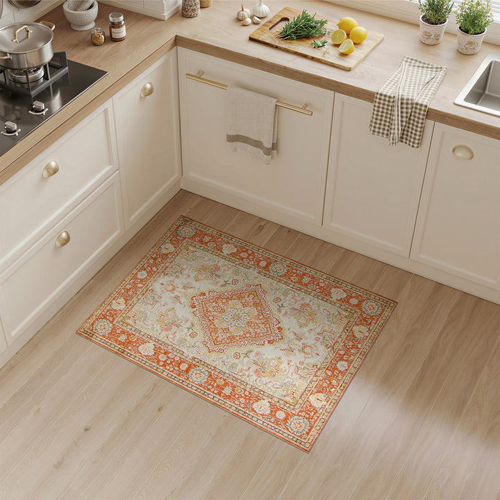 Orange Persian Floral Traditional Persian Area Rug