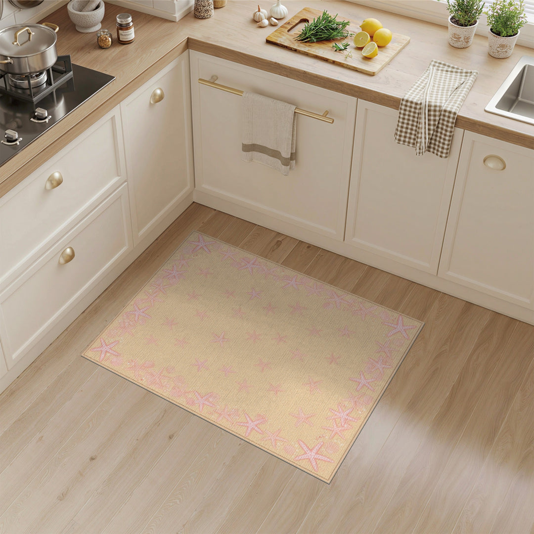 Pink Starfish Beige Coastal Area Rug