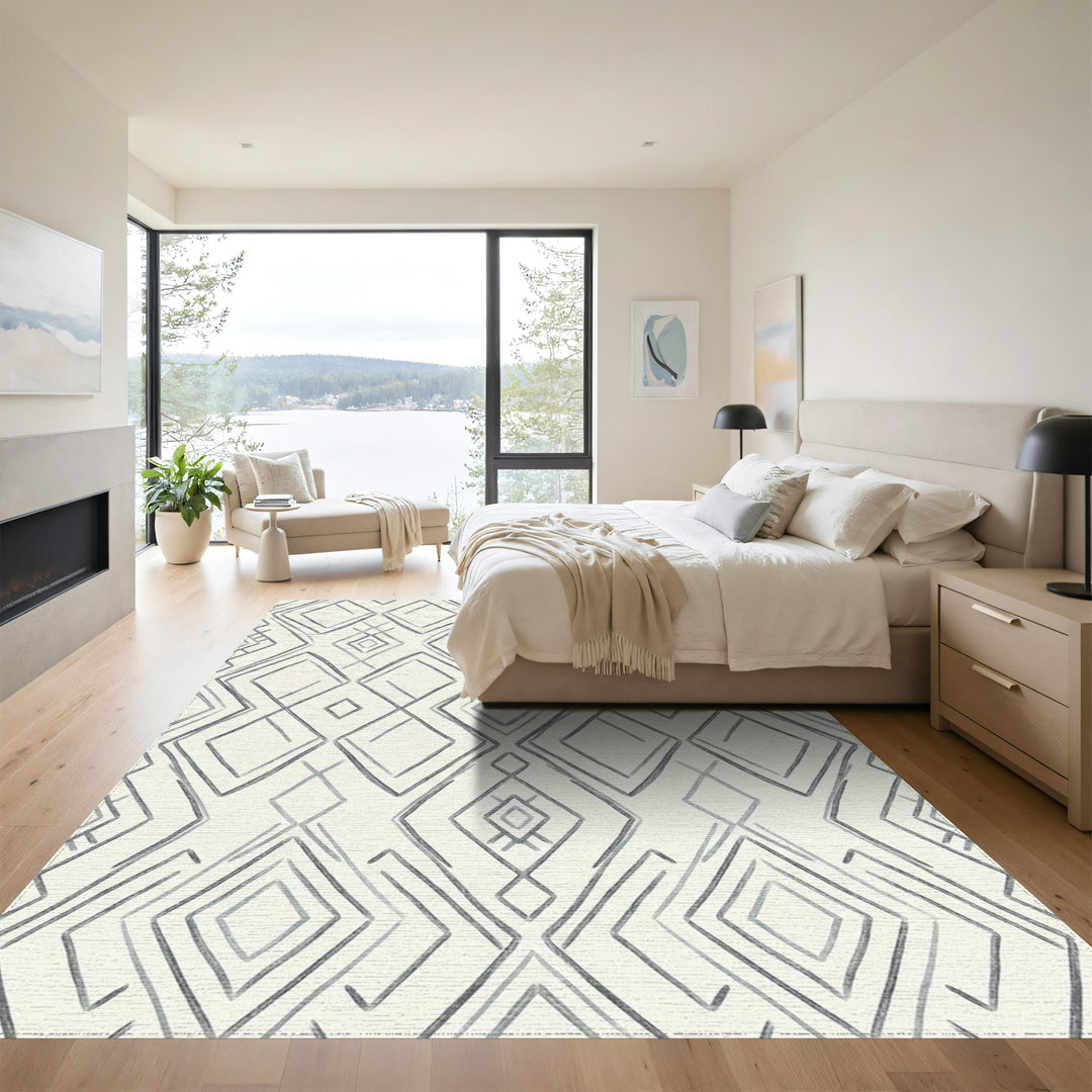 Gray Diamond Overlay Geometric Rug