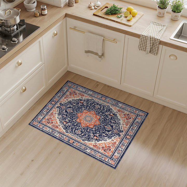 Traditional Persian Navy and Orange Area Rug