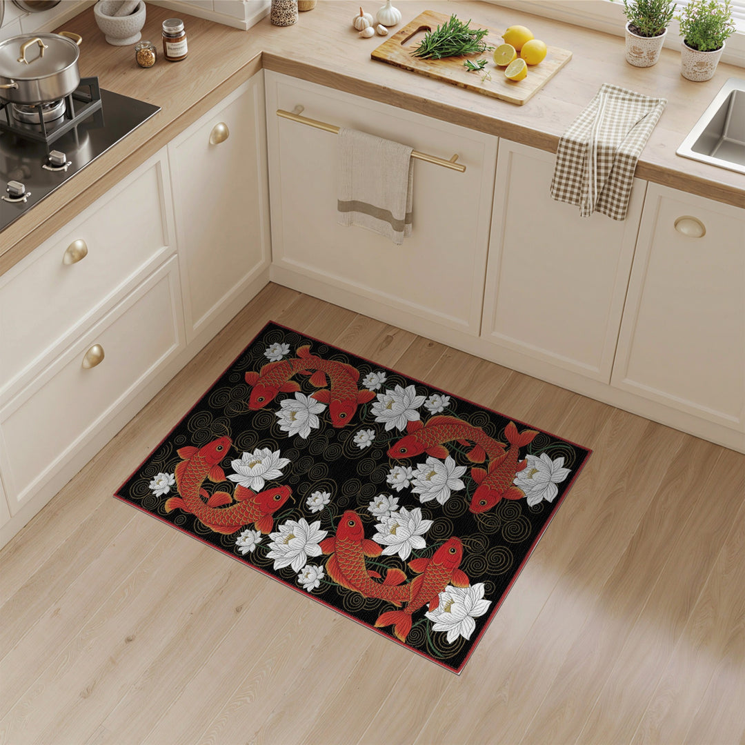 Red Koi Fish and Lotus Area Rug