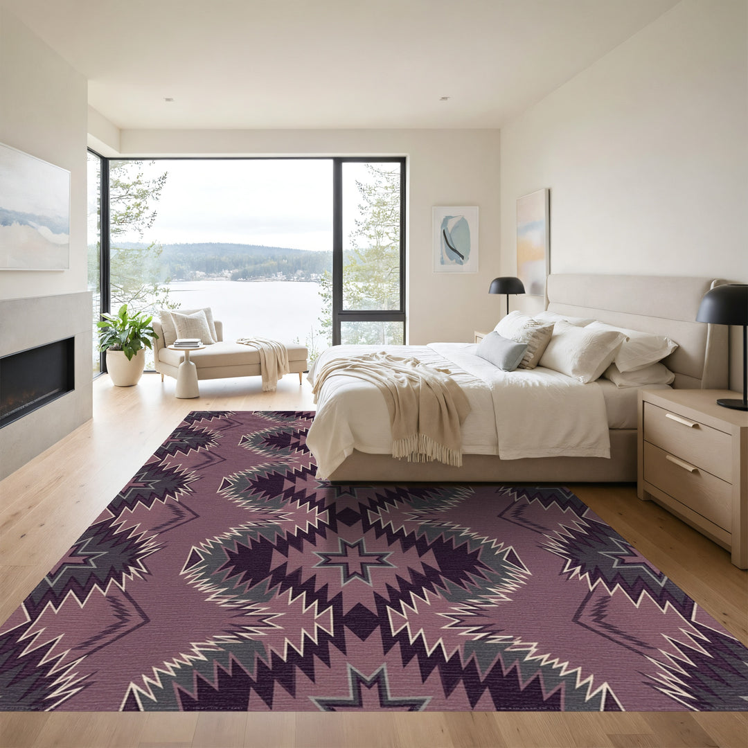 Deep Plum Star Geometric Zigzag Rug