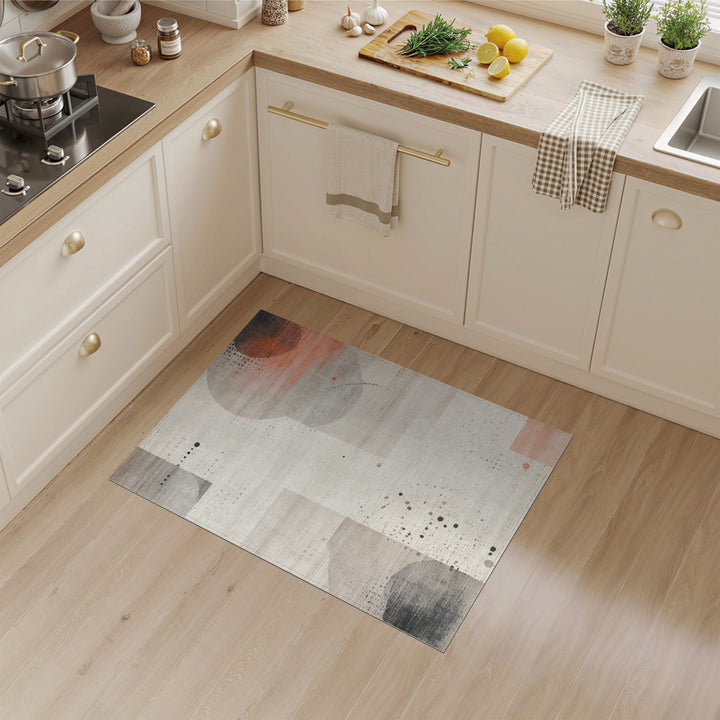 Abstract Beige Area Rug with Orange Accents