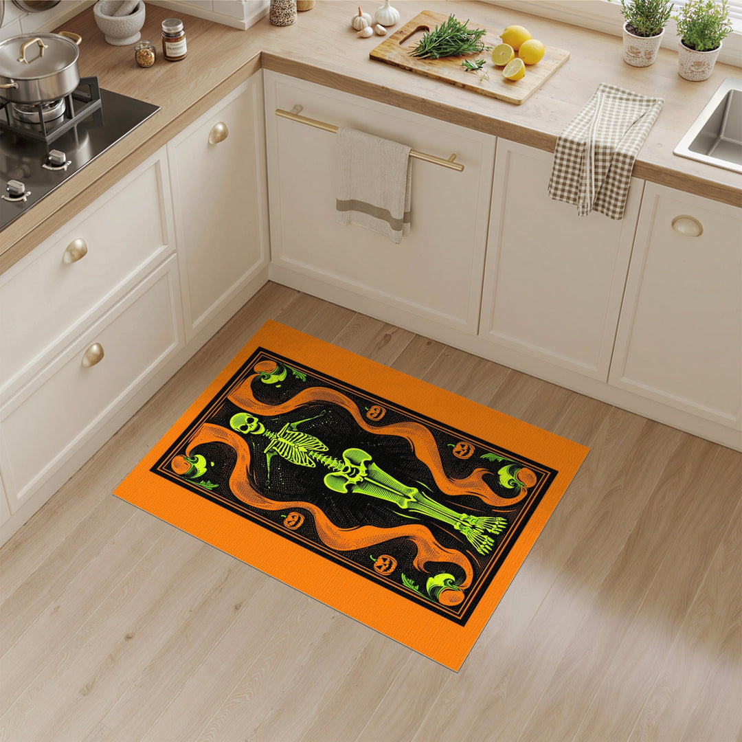 Neon Skeleton Halloween Washable Area Rug