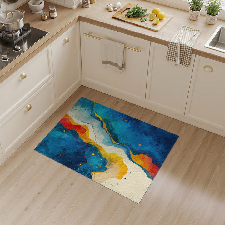 Blue Teal Abstract Fluid Area Rug