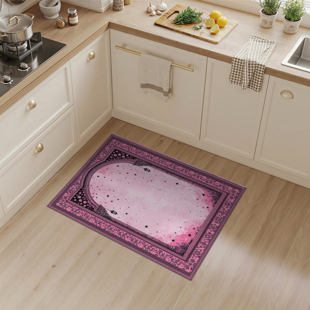 Pink Floral Vintage Starry Arch Area Rug